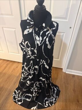 Rachel Zoe Black and White Floral-Print Maxi Dress Summer Casual Elegance